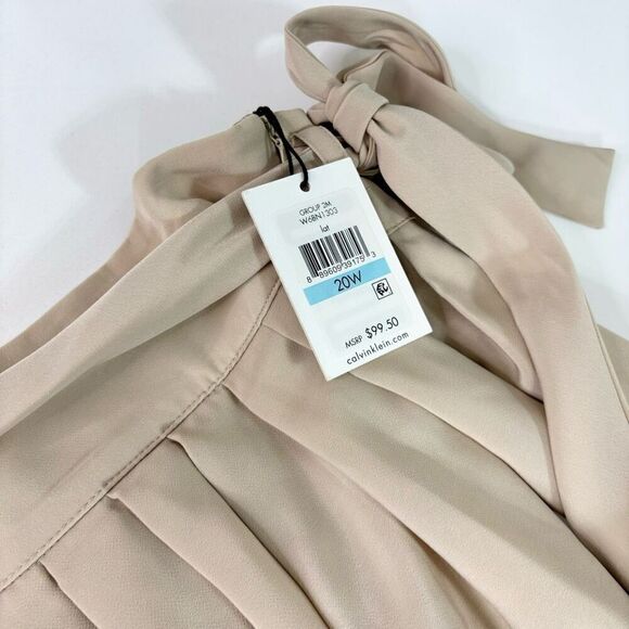 Calvin Klein Skirt Womens 20W Tan Tie-Front Pleated A-Line Midi NWT Preppy - Picture 4 of 9